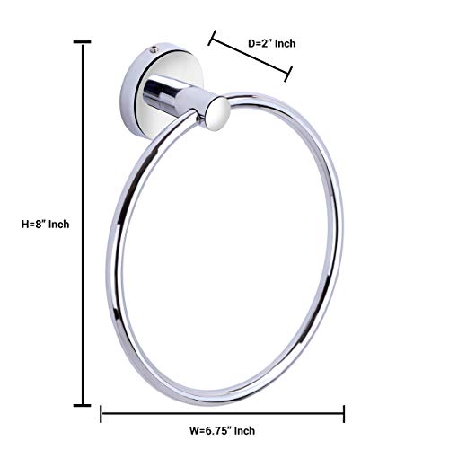 Image of USF Round Napkin Towel Ring for Bathroom, 304 Stainless Steel Hand Towel Holder for Wash Basin, Wall Mounted Bath Accessories, Anti Rust Silver Finish, 3 Years Warranty
