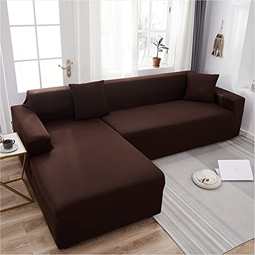 Housse de canapé d'angle extensible 2 places café profond - 2