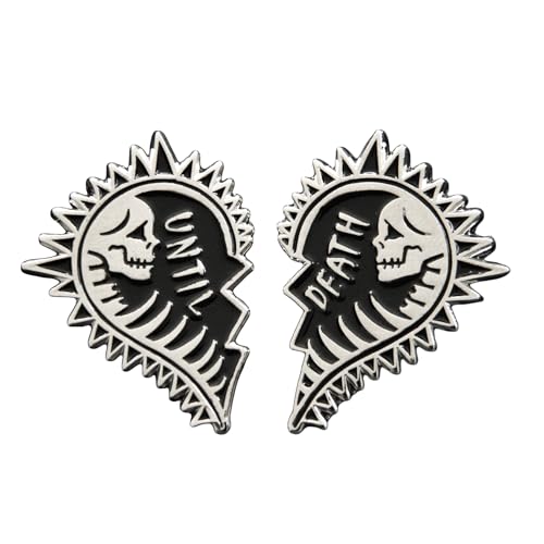 Ectogasm "Until Death" Punk Rock Broken Heart Halves Enamel Pin Set of 2 in Black and Silver - Romantic Alternative Fashion Gift for Goth Couples Anniversary and Valentine's Day