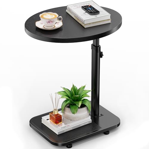 Image of TV Tray Table with Infinite Adjustable Height - C-Shaped Sofa End Side Table for Snack Laptop Desk Small Spaces (Black)
