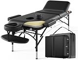 DOVANS Professional Massage Table Portable 3 Fold Premium Memory Foam Aluminium Leg Hold Up to 1100LBS 8 Heights Adjustable with Carrying Bag Black