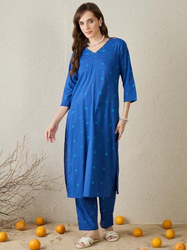 Image of INDO ERA Women's Pure Cotton Floral Printed Straight Kurta & Pant Set (IEAI12023)