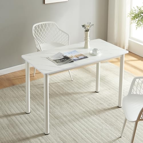 Miniatura 3 de En.Casa Mesa De Comedor Ideal Para Cocina Oficina 4 Personas Resistente A Arañazos Manchas Patas De Acero Tablero De Mdf Revestida De Melamina 120 X 60 X 75 Cm - Mármol Blanco