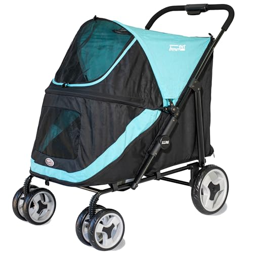 Hundebuggy groß Innopet Mamut blau/schwarz – Rahmen bis 50kg belastbar, inkl. Regenschutz, einhändig klappbar – drehbare Vorderräder – Hundewagen für mittelgroße Hunde oder mehrere kleine Hunde