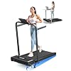 Superun Walking Pad Treadmill with Handle Bar, 300 LBS Capacity Treadmills for Home, 3.0HP Portable Under Desk Treadmill for Home Office with LED Display Remote APP Control
