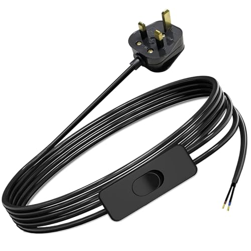 Lamp Switch, Table Lamp Cable, 2 Core Pre-Made Cable with Inline Switch 1.8 Meters, 250V 6A Light UK Plug with 13A Fused, Suitable for Desk Lamp, Black