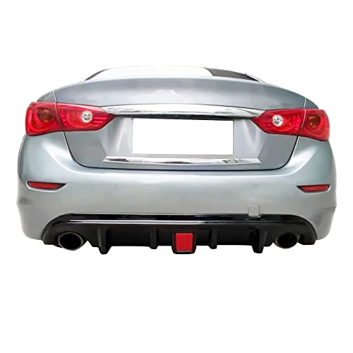 FREEMOTOR802 Compatible with 2014-2017 Infiniti Q50 Rear Diffuser, Matte Black PP Rear Bumper Molding Lip Chin Lower Valance Diffuser Fin Splitter with LED Brake Light - Thumbnail 2