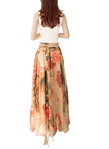 Afibi Womens Blending Chiffon Retro Long Maxi Skirt Vintage Dress (Medium, Pattern 4) #TOP4