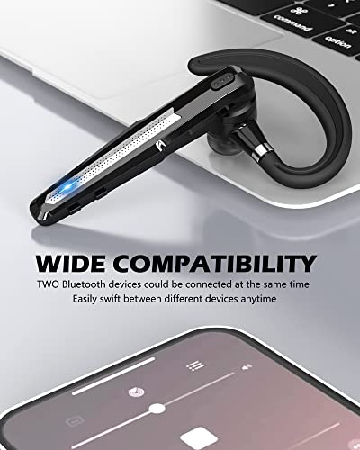 Tianli Bluetooth Headset V5.0, Bluetooth Earpiece With Cvc8.0 Active Noise Canceling Dual Microphones For Cell Phone And Computer, Hands-Free Bluetooth Earphone For Driving/Office/Business, Black #TOP2