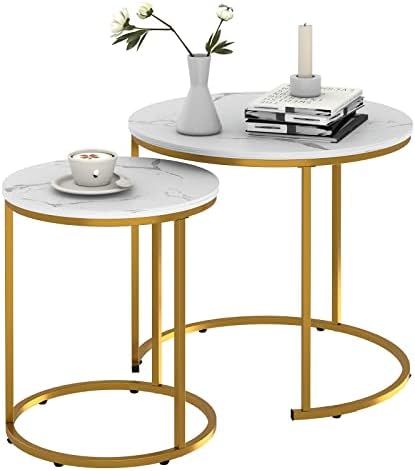 White Marble Nesting Coffee Table for Small Place 24 in 2 Sets High Side End Sofa Table Nightstand Modern Furniture Living Room Cabin Bed Room Dining RoomGarden 4 You (White Marble)
