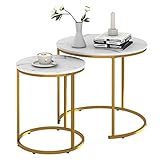 Nesting Coffee Table Faux White Marble for Small Place 24 in 2 Sets High Side End Sofa Table Nightstand Modern Furniture Living Room Cabin Bed Room Dining RoomGarden 4 You (White Marble)