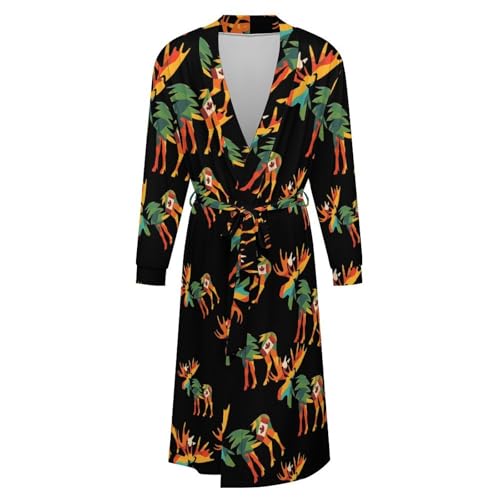Colorful Moose Canada Flag Soft Robe Long Sleeve Bathrobes V Neck Sleepwear Spa Robes with Belt Men Woman4