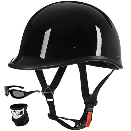 Yesmotor Low Profile Motorcycle Half Helmet-DOT Approved (Light Black,L)