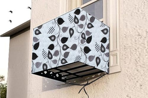 Image of The Furnishing Tree Window AC Cover for 2 Ton Capacity PVC Waterproof and Dustproof Petals Pattern Grey
