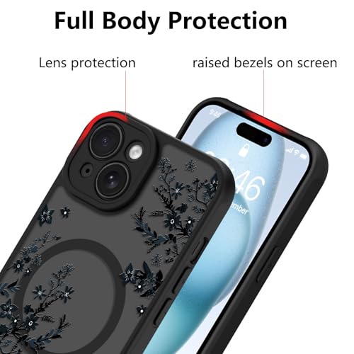 Image of KANGHAR Case for iPhone 15 Florals Pattern | [Compatible with Magsafe] Cute Flower Branch Protective Magnetic Case for Girls Women Men