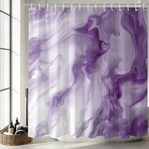 Mocsicka Shower Curtains for Bathroom Purple Marble Shower Curtain for Bathroom Abstract Purple and White Shower Curtain Modern Art Decor Waterproof Bath Curtain for Modern Bath Decor 72 X 72 Inch