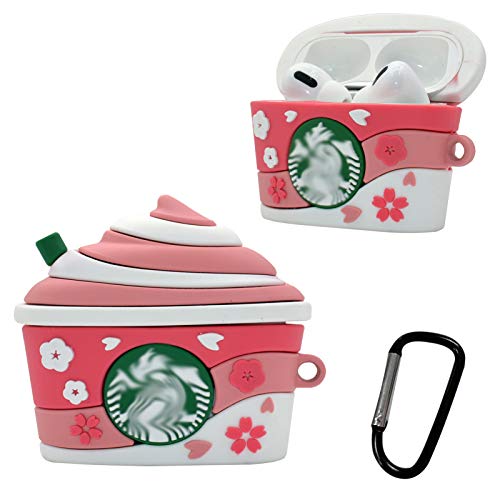 Airpods Pro Case,3D Cute Cartoon Pink Cherry Blossom Coffee Cup Premium Silicone AirPods Pro Case,Soft Silicone Shockproof AirPods 3 Charging Box,Compatible airpods Skin Cases