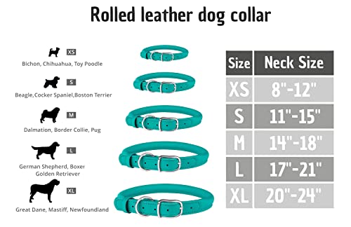 Murom Rolled Leather Dog Collar Soft Adjustable Round Rope Pet Collars For Small Medium Large Dogs Puppy Green Blue Pink Brown Aquamarine (8"-12" Neck Fit, Aquamarine) #TOP4