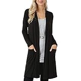 Material: Polyster Cloudsemi Damen Langarm Strickjacke Cardigan Offen Longstrickjacke (Schwarz, XL)