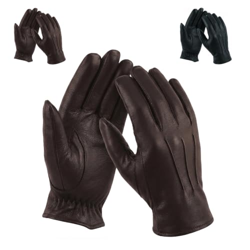 Image of Swift Wear Men's Leather Police Classic Soft Genuine Real Driving Gloves Unlined Black (Dark Brown, L)