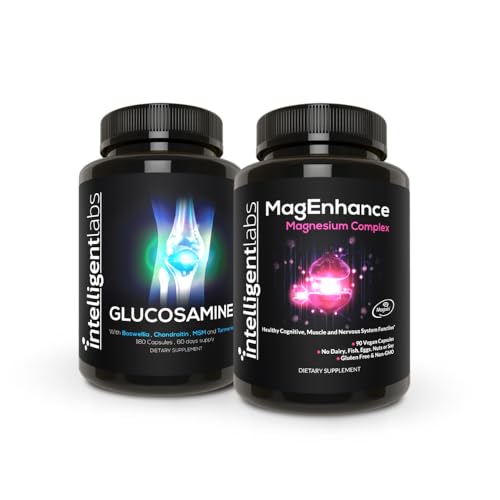 Intelligent Labs 2-in-1 Bundle of MagEnhance Triple Magnesium Complex (Magnesium Threonate Supplement with Mg Taurate and Mg Glycinate) + Glucosamine and Chondroitin Joint Care Complex with MSM