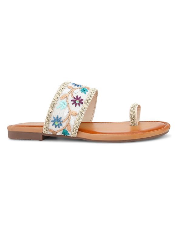 Image of XE Looks Women's One Toe Ethnic Slip-On Flat Slippers Embellished & Trendy Footwear For Women & Girls