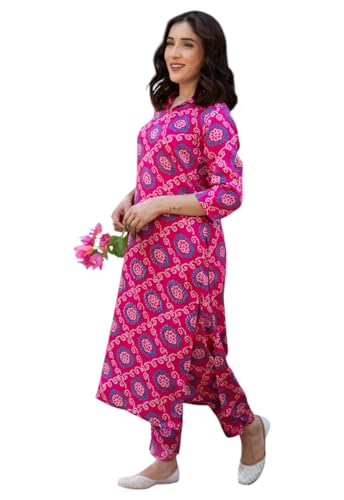 Ensemble kurta rose haut de gamme en rayonne douce brodée d'un imprimé floral pour femme