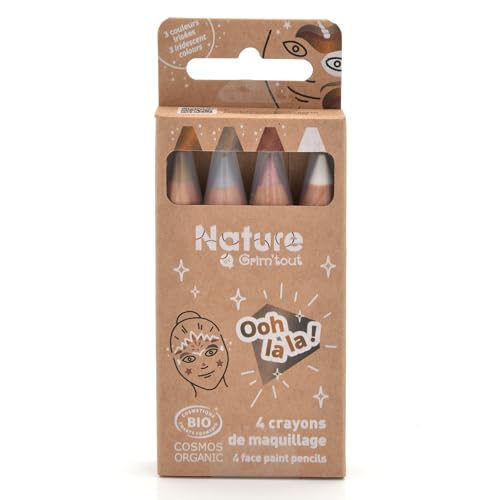 Nature by GRIM'TOUT - Set di 4 matite per il trucco certificato biologico, trucco per feste per bambini e adulti, colori metallici Ohh La La!