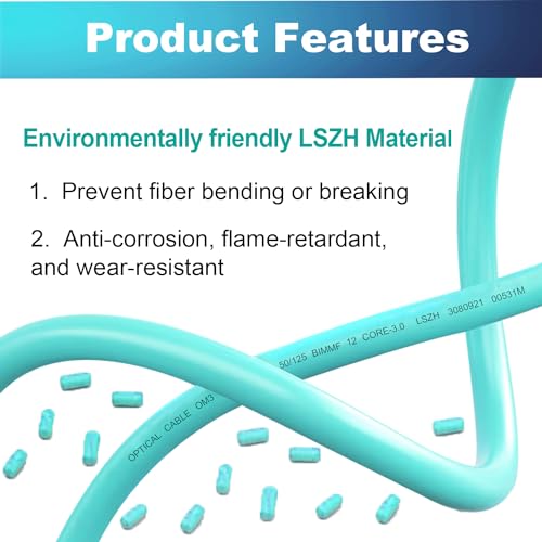 Image of GwliUni 2Pcs 1m MPO Fiber Optic Patch Cord, OM3-150 Multi-Mode Cable Jumper Plug, Female to Female, 12 Core 6 Channel Type B, PC end face, LSZH 3.0mm, Compatible with 8 Core 4 Channel MPO