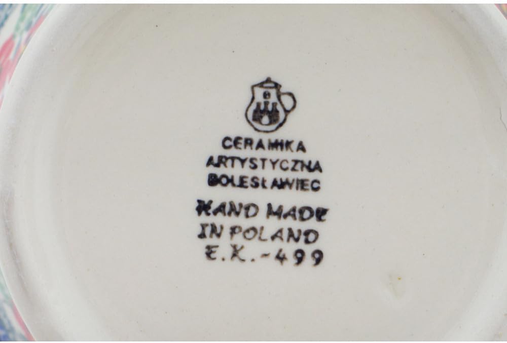Polmedia Polish Pottery Authentic Polish Pottery Basket with Handle in Red Pansy Design Handmade in Bolesławiec Poland by Ceramika Artystyczna + Certificate of Authenticity