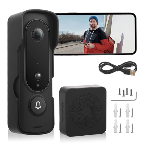 Timbre de vídeo con cámara, timbre inalámbrico con visión nocturna y 1080p, audio de 2 vías, almacenamiento encriptado, Wi-Fi de 2,4 GHz, IP65, cámara HD de 120°, almacenamiento SD y en la nube