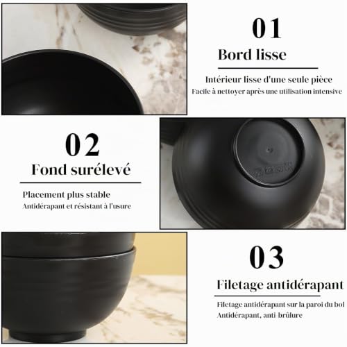 12 Bols Plastique Noir 750ml Incassables Berglander – Image 8