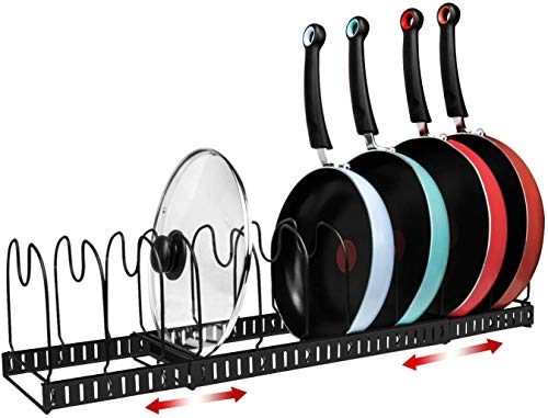 X-cosrack Estantes y Soportes para Ollas y Sartenes 11 Dividers Organizador De Tapas De Ollas para Los Armarios De Cocina De Armario, Expandible, Pendiente de Patente. Negra