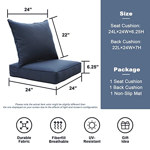 Sewker Outdoor Chair Cushion, 24X24 Deep Seat Patio Furniture Replacement Cushions Set - Dark Blue #TOP4