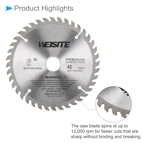 CoCud Circular Saw Blade, 6" Outer Dia 40 Teeth 1" Arbor, Wood Tungsten Carbide Tipped Slitting Saw - (Applications: for Wood Cutting) by CoCud - Used condition - Image 4
