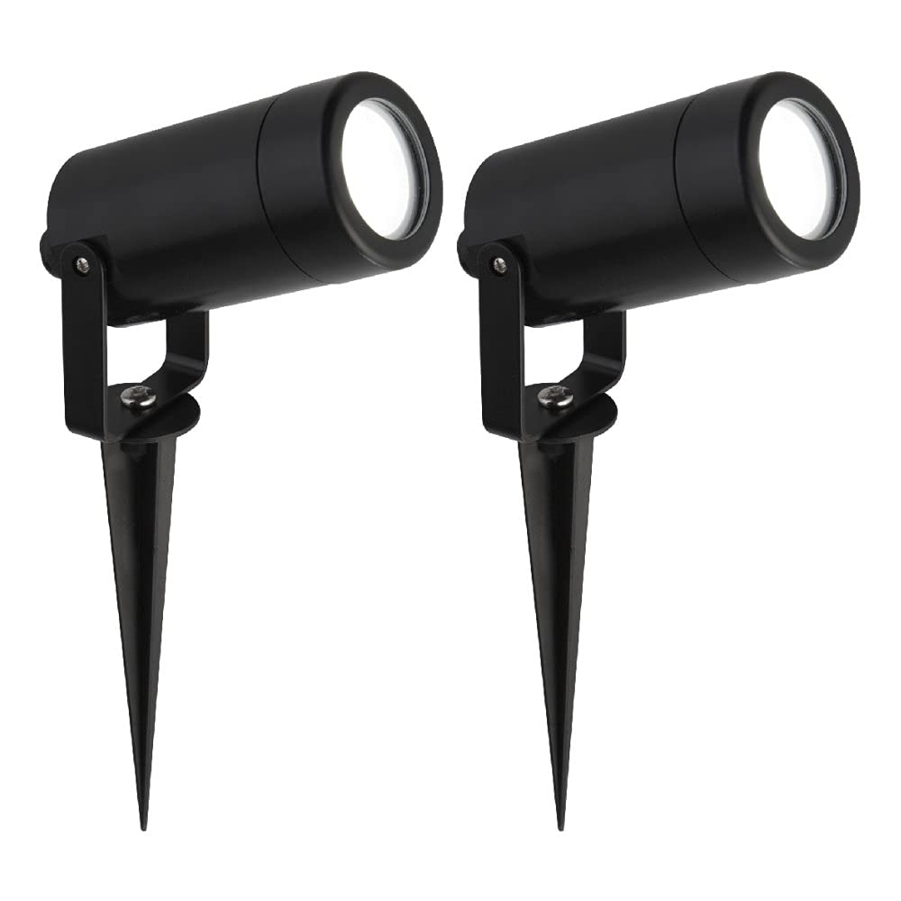 Britalia Black 2 Pack | Outdoor Modern Garden Spike Spot Light | Complete With 30Cm Waterproof Cable | 1 X Gu10 Lamp Required (Not Included) | Polycarbonate Spike Included | Ip44