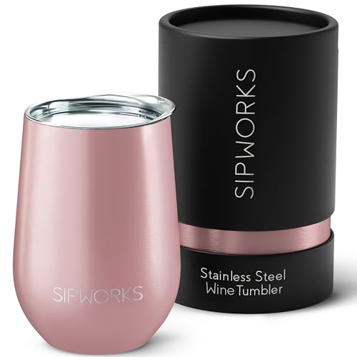 Sipworks 12 oz Rose Gold Insulated Wine Tumbler with Lid