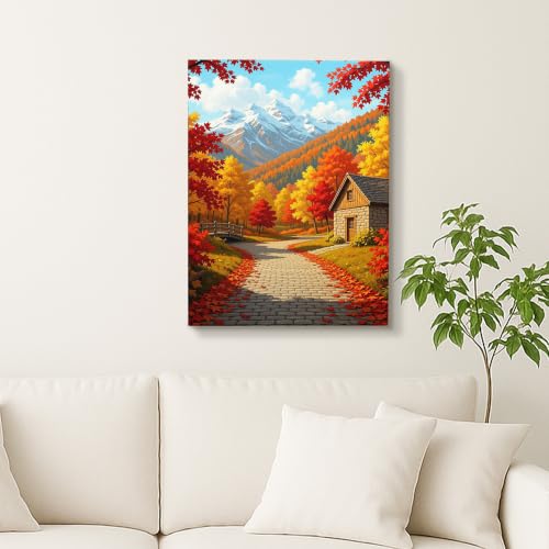Lienzo decorativo de paisaje otoñal con acabado profesional envuelto en relieve de 16x20 3