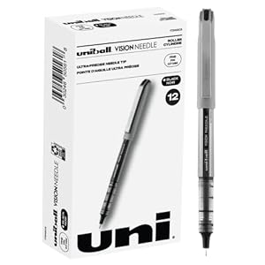 Uniball Vision Needle Rollerball Pens, Black Pens Pack of 12, Fine Point Pens with 0.7mm Medium Black Ink, Ink Black Pen, Pens Fine Point Smooth Writing Pens, Bulk Pens, and Office Supplies