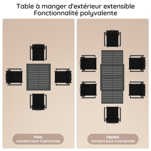 Table de jardin extensible aluminium 80/160 cm Devoko