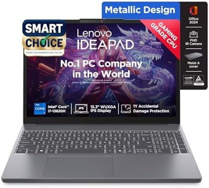 Lenovo Smartchoice Ideapad Slim 3, 13th Gen Intel Core i7 13620H, 16GB RAM, 512GB SSD, WUXGA IPS, 15.3″/38.8cm, Win 11, Office 2024, Top Metal Cover Grey, 1.6Kg, 83K100CJIN/S1IN, Backlit KB, Laptop
