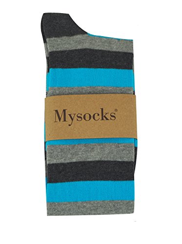 Mysocks Knee High Long Socks Stripe Turquoise Ash Anthracite #TOP5