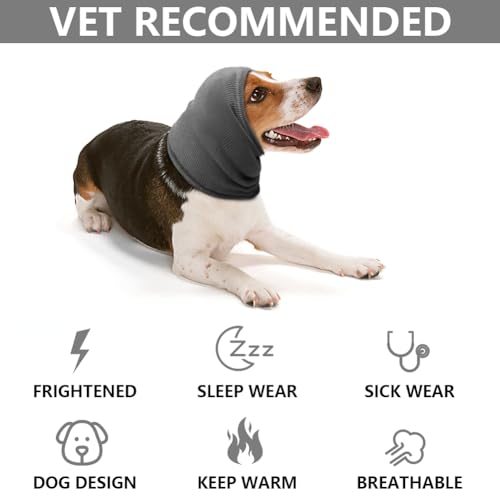 Aomig Ohrenschützer für Hunde Hundemütze Haustier Hunde Gehörschutz Hunde Ohrenklappe Hund Kopfwickel Hals und Ohren Wärmer Hunde Ohrenschutz Gehörschutz für Hunde Silvester Hundekopfhörer (Grau,M)