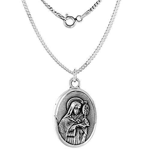 Sterling Silver St Clare Medal Necklace Oxidized finish Oval 1.8mm Chain2