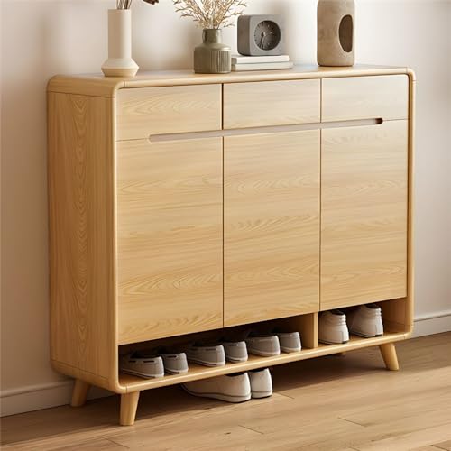 MYUYEE Solid Wood Shoe Storage Cabinet - 3 Drawer Free Standing Orga For Entryway, Hallway, Or Entrance - Stylish Hidden Rack(48Lx14Wx40H-Wood)