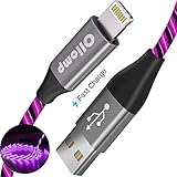 iPhone Charger Cable, Oliomp (Apple MFi Certified) 3ft LED Light Up Visible Flowing Lightning Cable iPhone Charging Cord for Apple iPhone 11 Pro Max XS XR X 8 7 6S 6 Plus SE 5S 5C 5 iPad (3ft, Purple)