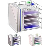 Volmop Schreibtisch-Organizer, 5-Stufiger Papierkorb-Organizer mit Aktenhalter, Netz-Aktenhalter, Schreibtisch-Organizers und Aufbewahrung für Schreibtischzubehör und Büromaterial, Weiß