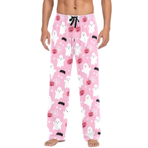 White Spirits with Bats Men's Cotton Pajama Pants with Pockets and Drawstring Comfortable and Stylish,S2