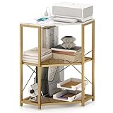 GOFLAME Corner Printer Stand with Charging Station, Freestanding 3-Tier Printer Table with Adjustable Metal Mesh Shelf, Storage Rack Organizer for Home Office Living Room (White)