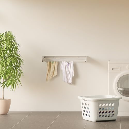 Relaxdays Wandtrockner einklappbar, 4,15 m Trockenleine, HBT: 11,5x85x42,5 cm, platzsparender Wandwäscheständer, weiß